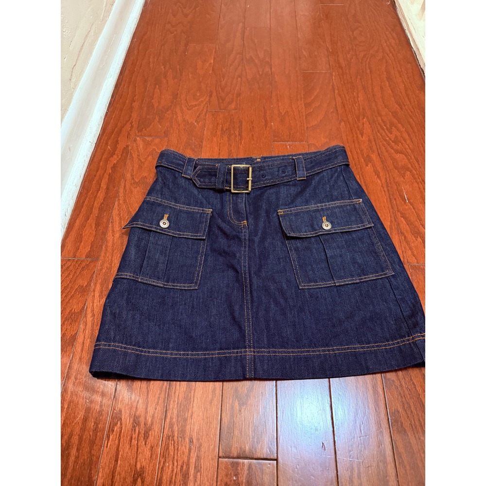 Brooks Brothers Womens Dark Wash Denim Belted Cargo‎ Mini Skirt Blue Size 4